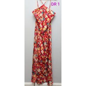 DR1 BCBGeneration Halter Neck Maxi Dress Painted Brush Garden Women's‎ Sz XL